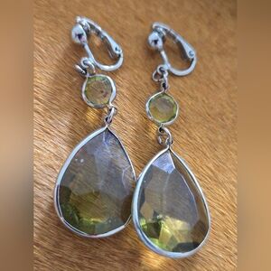 Vintage Style Silver Tone and Green Drop Earrings